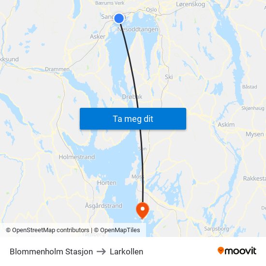 Blommenholm Stasjon to Larkollen map