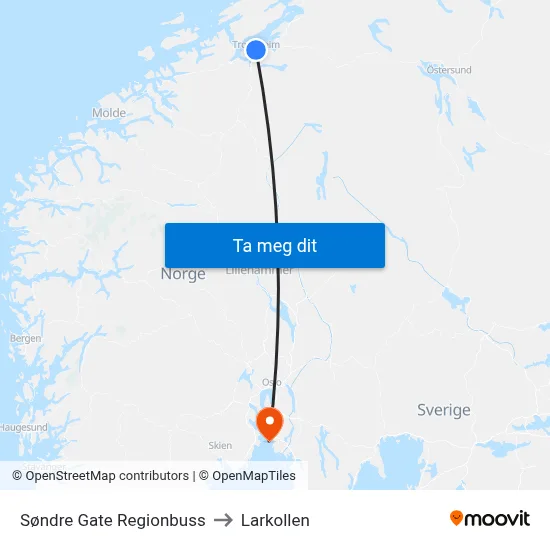 Søndre Gate Regionbuss to Larkollen map