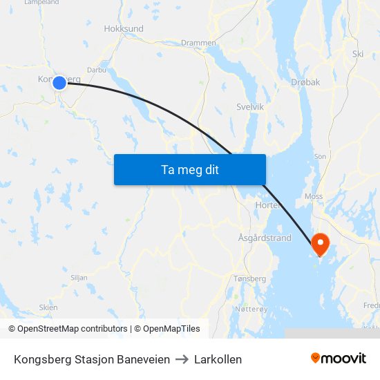 Kongsberg Stasjon Baneveien to Larkollen map