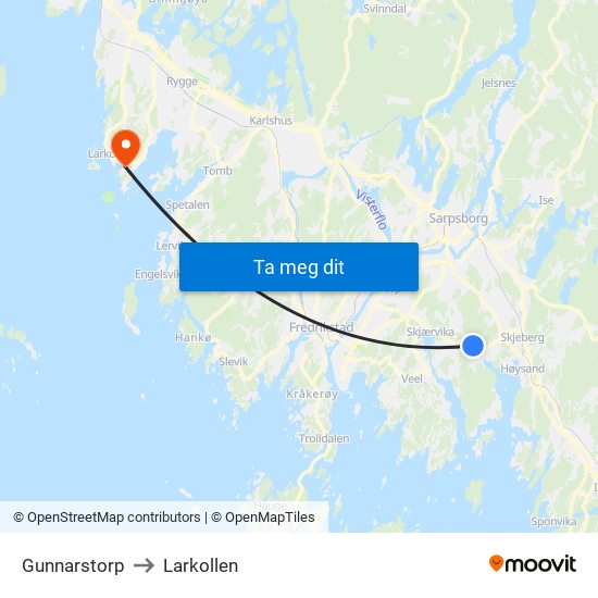 Gunnarstorp to Larkollen map