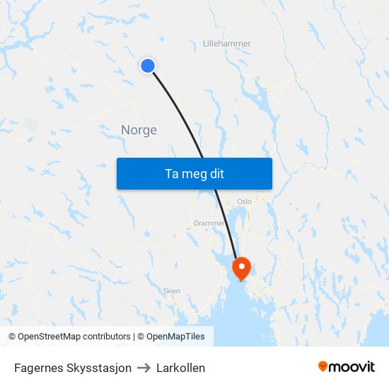 Fagernes Skysstasjon to Larkollen map