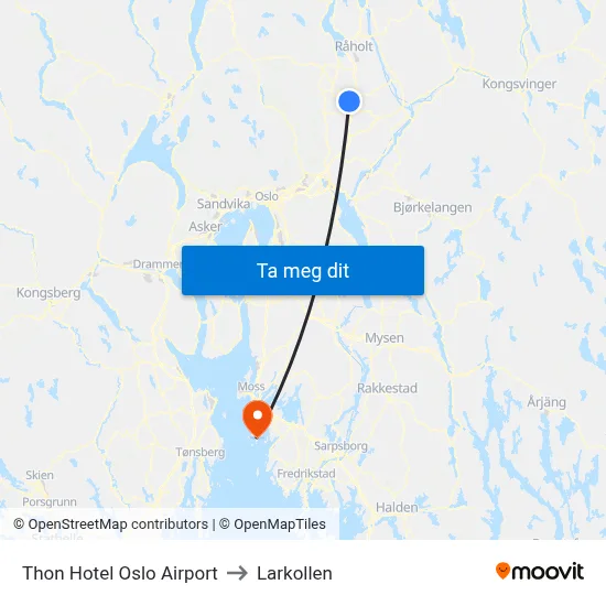 Thon Hotel Oslo Airport to Larkollen map