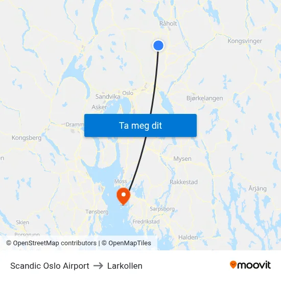 Scandic Oslo Airport to Larkollen map