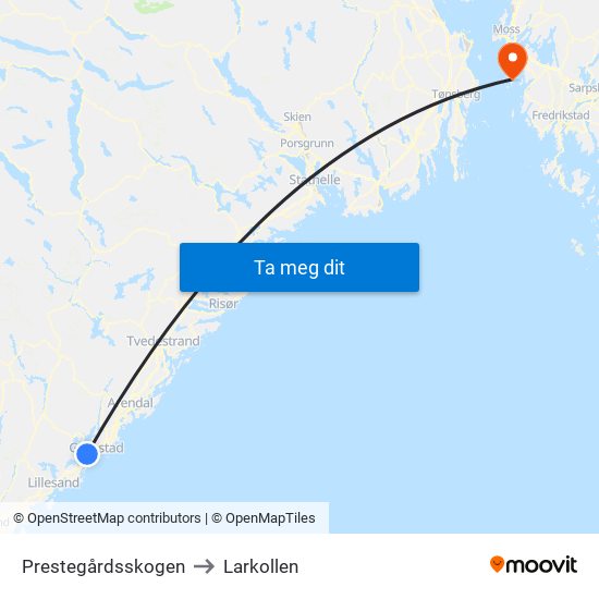 Prestegårdsskogen to Larkollen map