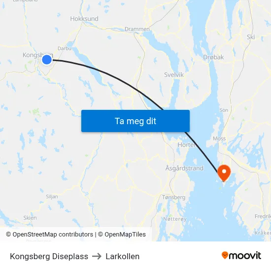 Kongsberg Diseplass to Larkollen map