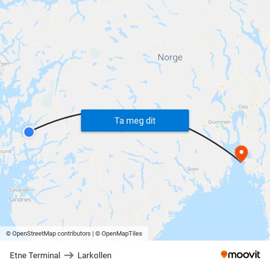 Etne Terminal to Larkollen map