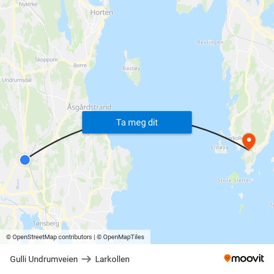Gulli Undrumveien to Larkollen map