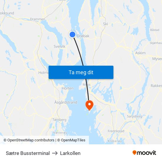 Sætre Bussterminal to Larkollen map