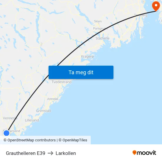 Grauthelleren E39 to Larkollen map