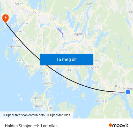 Halden Stasjon to Larkollen map