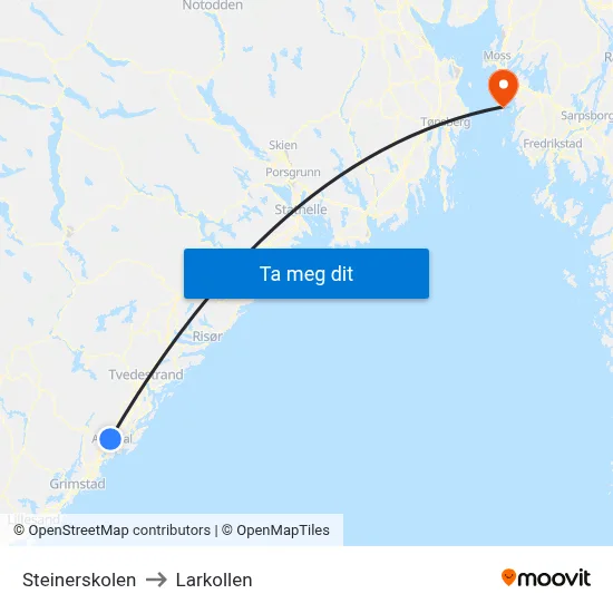 Steinerskolen to Larkollen map