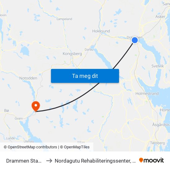 Drammen Stasjon to Nordagutu Rehabiliteringssenter, STHF map