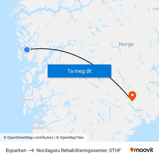 Byparken to Nordagutu Rehabiliteringssenter, STHF map