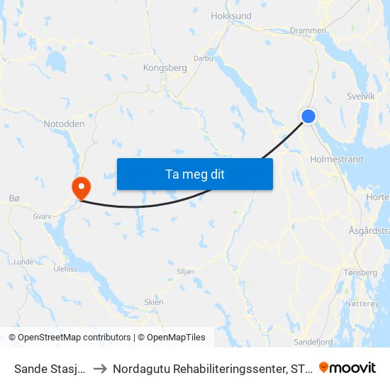 Sande Stasjon to Nordagutu Rehabiliteringssenter, STHF map