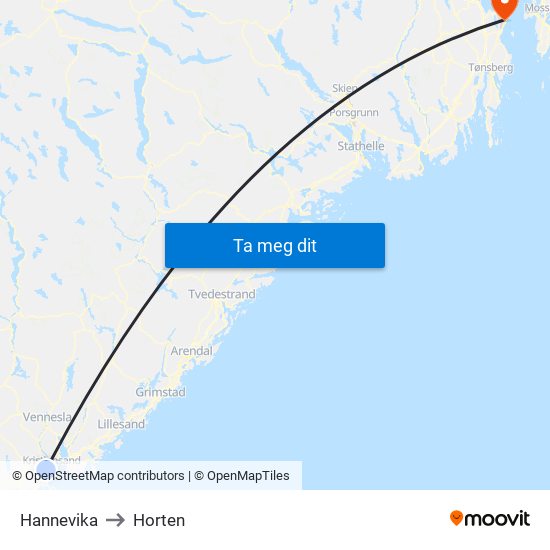 Hannevika to Horten map