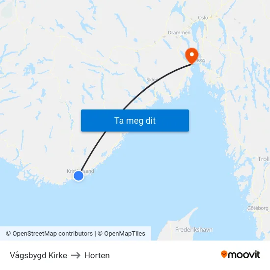 Vågsbygd Kirke to Horten map