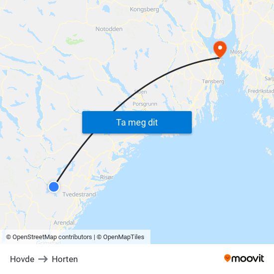 Hovde to Horten map