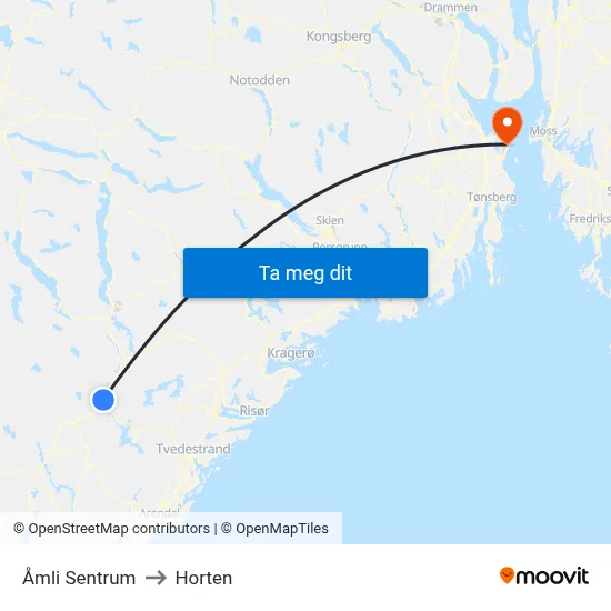 Åmli Sentrum to Horten map