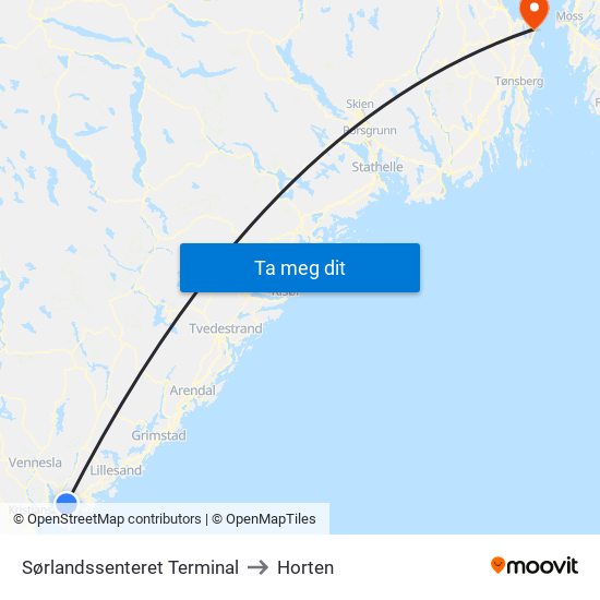 Sørlandssenteret Terminal to Horten map