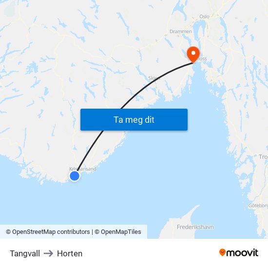 Tangvall to Horten map