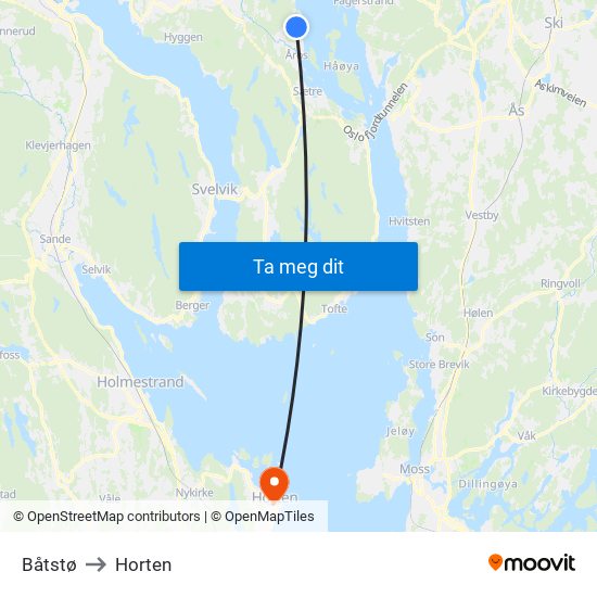 Båtstø to Horten map