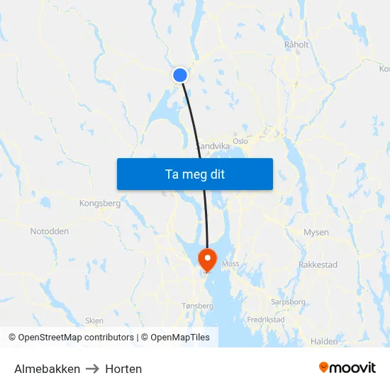 Almebakken to Horten map