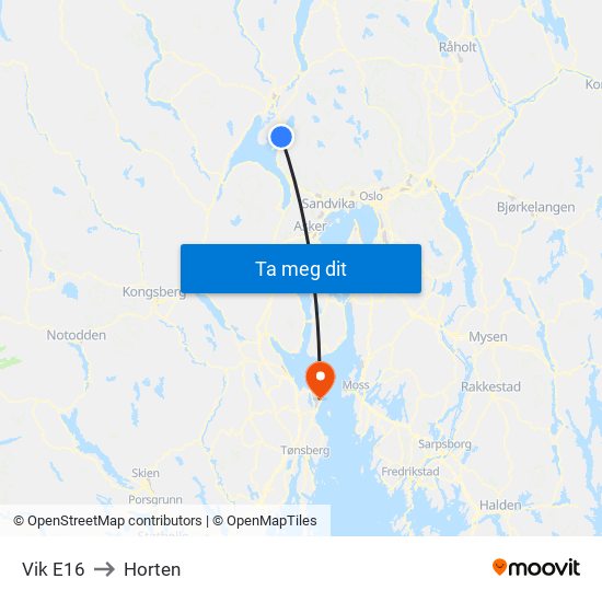 Vik E16 to Horten map