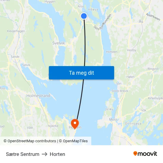 Sætre Sentrum to Horten map