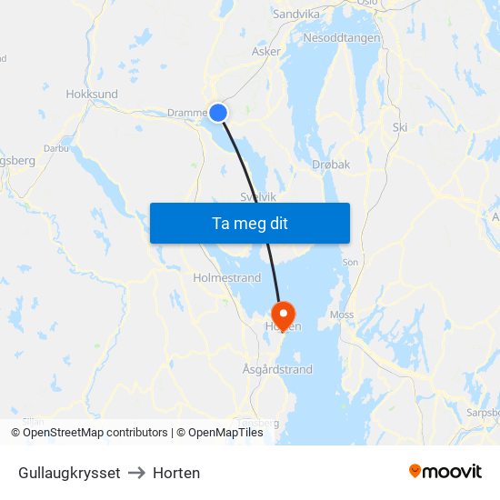 Gullaugkrysset to Horten map