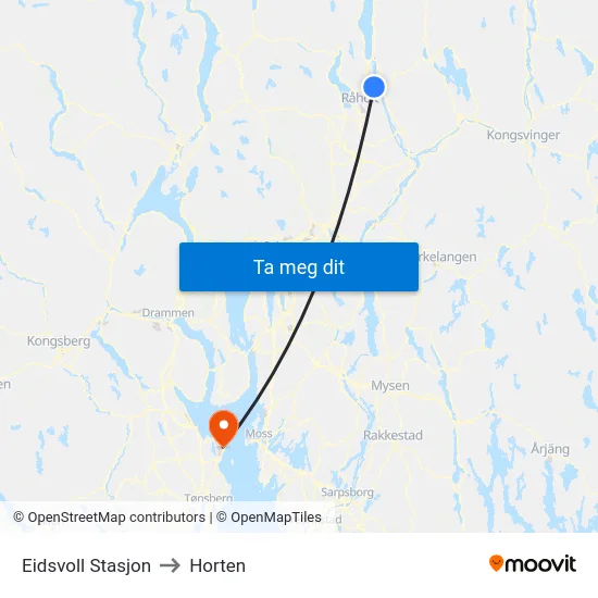 Eidsvoll Stasjon to Horten map