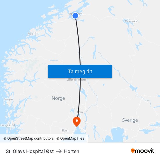 St. Olavs Hospital Øst to Horten map