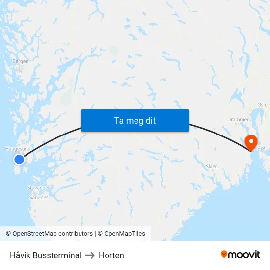 Håvik Bussterminal to Horten map