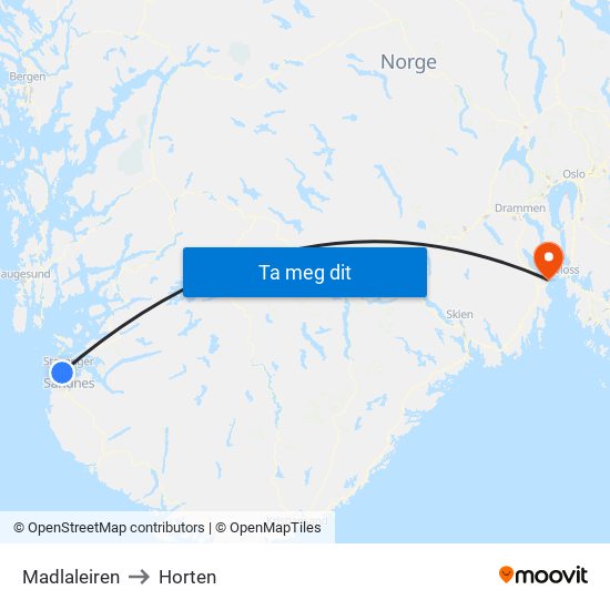 Madlaleiren to Horten map