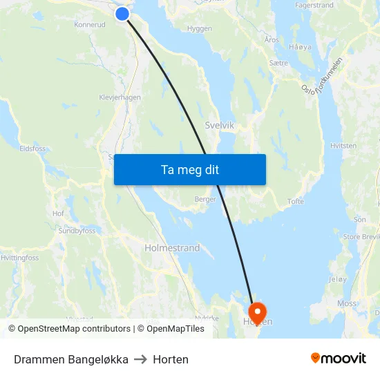 Drammen Bangeløkka to Horten map