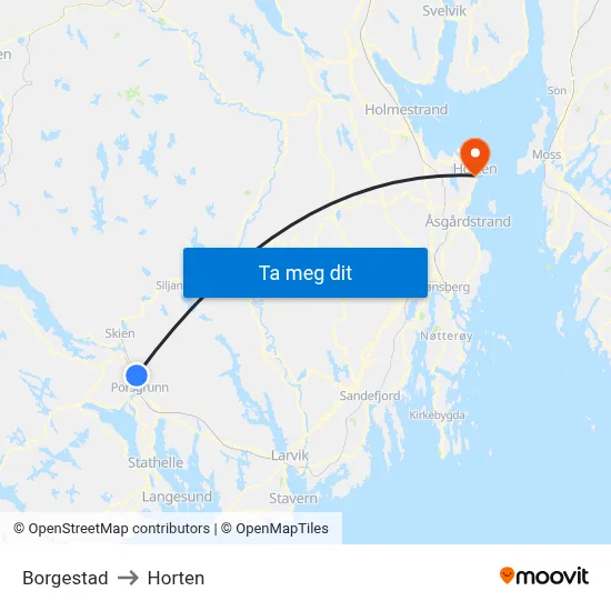 Borgestad to Horten map