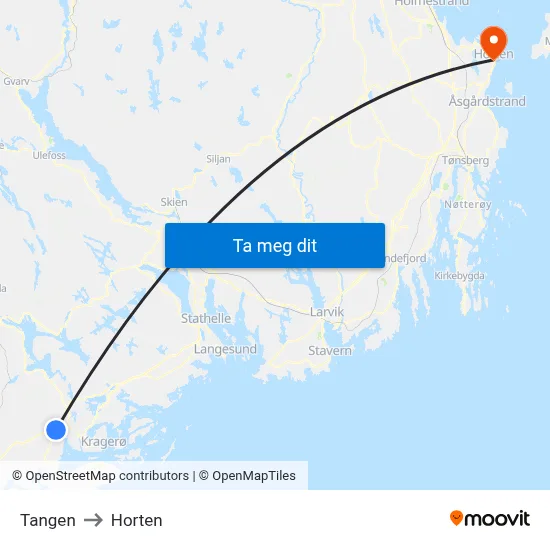 Tangen to Horten map