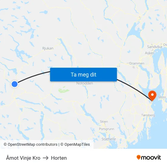 Åmot Vinje Kro to Horten map