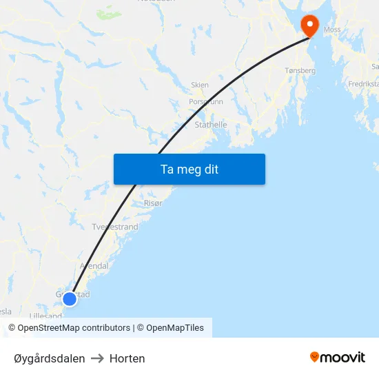 Øygårdsdalen to Horten map