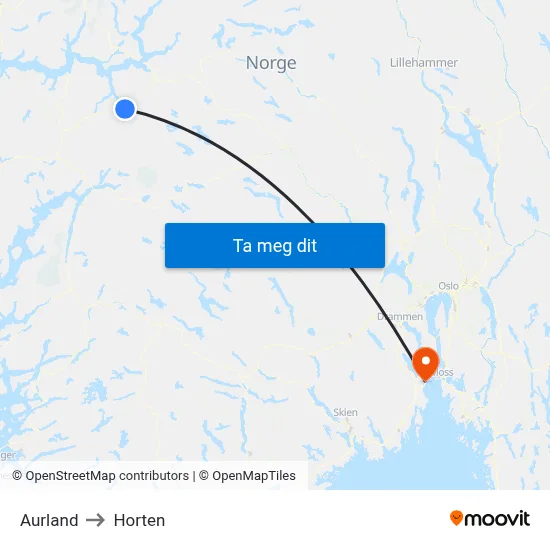 Aurland to Horten map