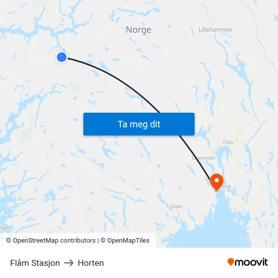 Flåm Stasjon to Horten map