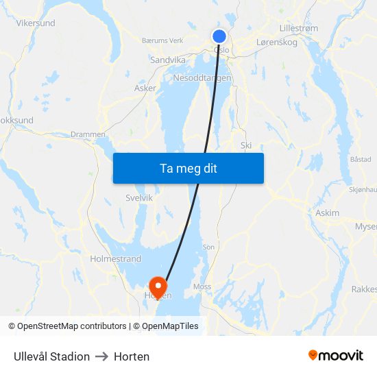 Ullevål Stadion to Horten map