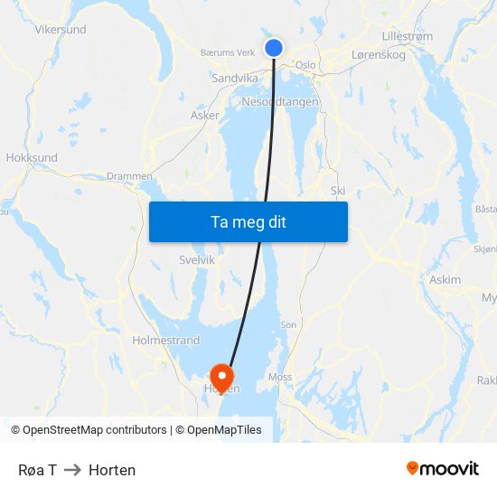 Røa T to Horten map