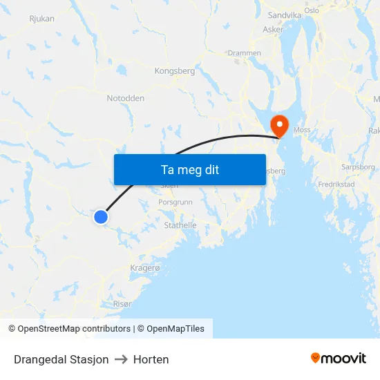 Drangedal Stasjon to Horten map