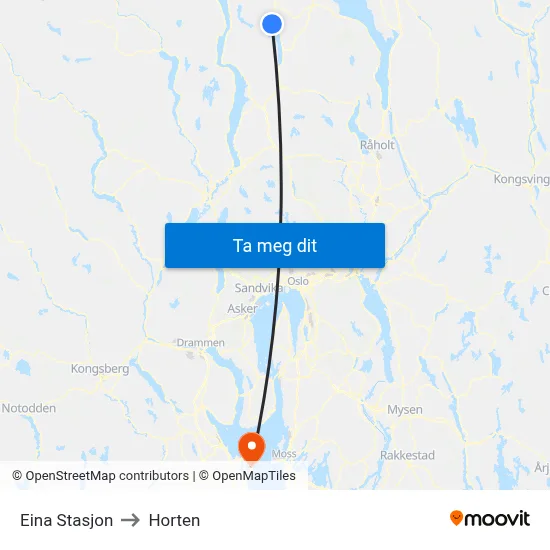 Eina Stasjon to Horten map