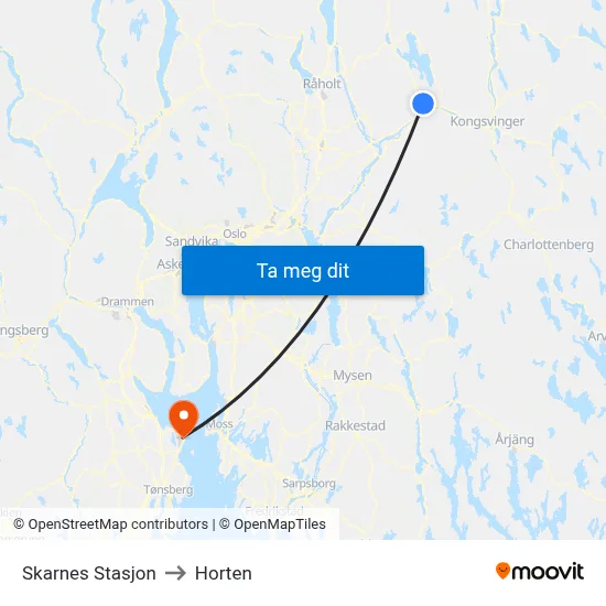 Skarnes Stasjon to Horten map