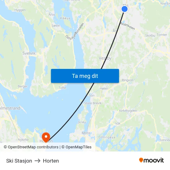 Ski Stasjon to Horten map