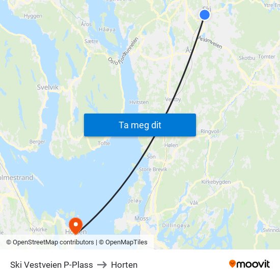 Ski Vestveien P-Plass to Horten map