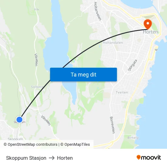 Skoppum Stasjon to Horten map