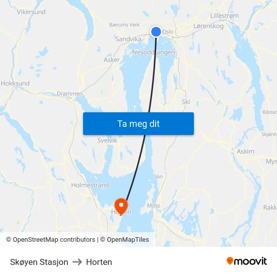 Skøyen Stasjon to Horten map