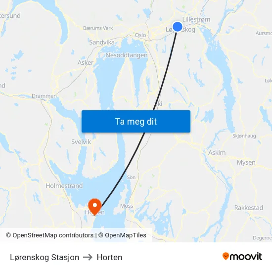 Lørenskog Stasjon to Horten map